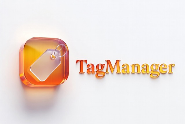 TagManager logo — a glass amber app tile holding a luggage-style price tag, beside the wordmark TagManager